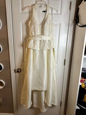 Blu Sage Ivory Halter Peplum Formal Dress